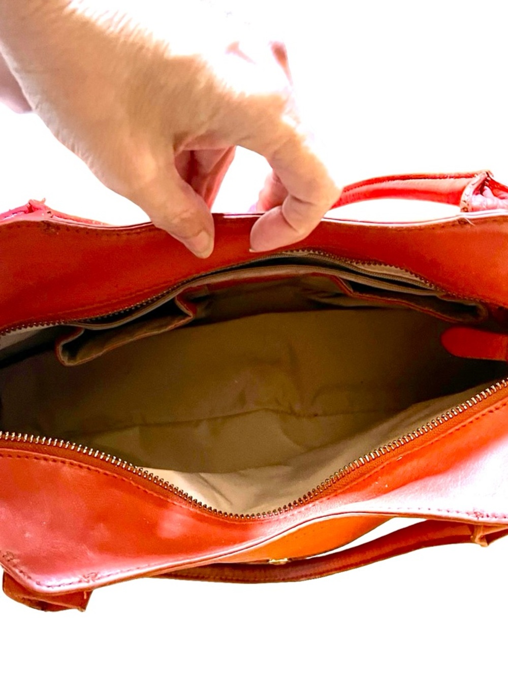 Cole Haan Orange Pebbled Leather Shoulder Bag - Picture 10 of 12